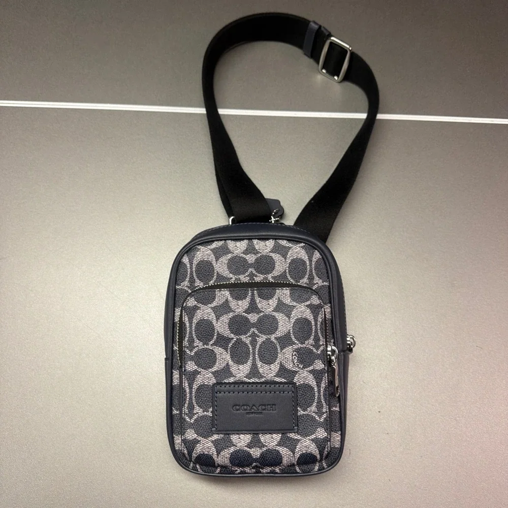 Coach Racer Sling Pack Signature Canvas Denim Chalk Crossbody Bag CEB27 SVLY7